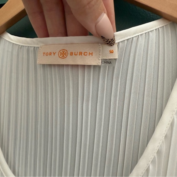 Tory Burch White Pleated Blouse w/ Front Tie - Picture 3 of 6